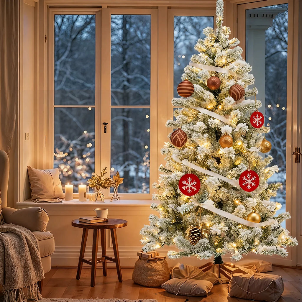 FrostPine™ Pre-Lit Snow-Flocked Christmas Tree (180–190 cm, 200 LEDs)