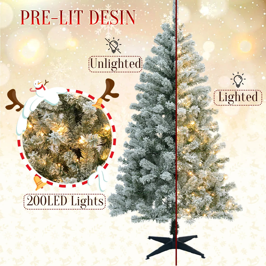 FrostPine™ Pre-Lit Snow-Flocked Christmas Tree (180–190 cm, 200 LEDs)